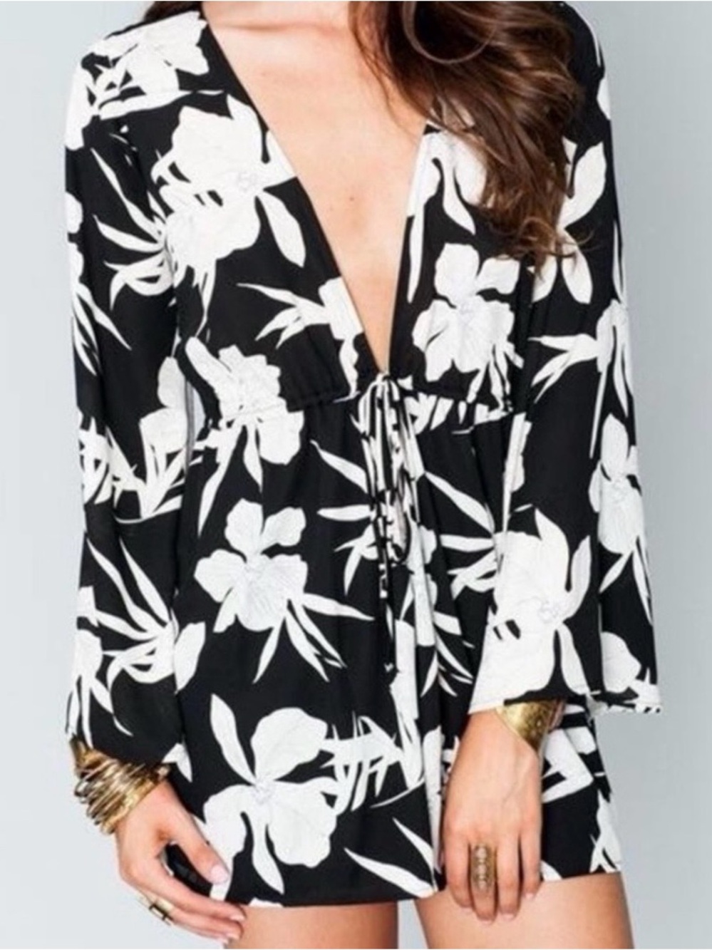 Show Me Your MuMu Roxy Romper in Lily Collins XS Black White